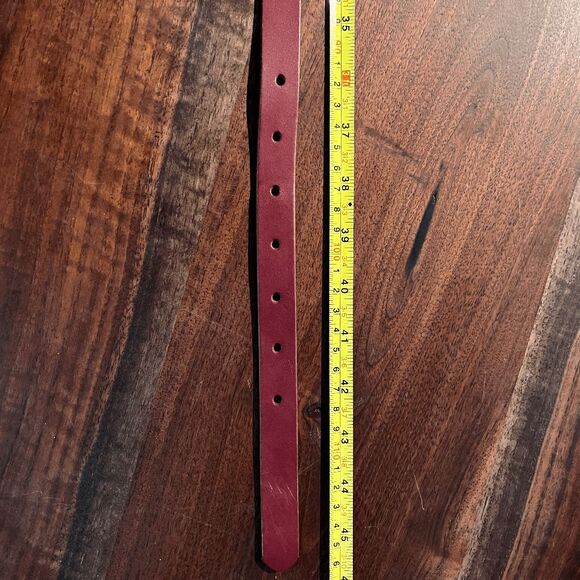 VTG Lands’ End Leather Belt Maroon Gold Buckle Boho Western Preppy Large - Picture 4 of 8